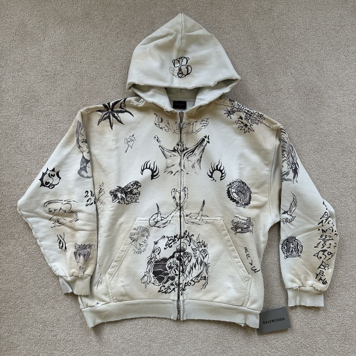 Balenciaga SS24 TATTOO ZIPUP HOODIE | Grailed