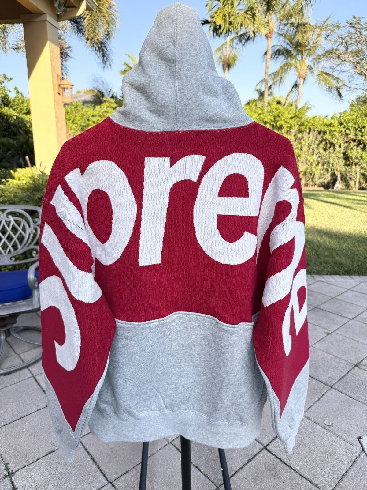 Supreme Supreme Big Logo Jacquard Hooded Sweatshirt Grey Red size