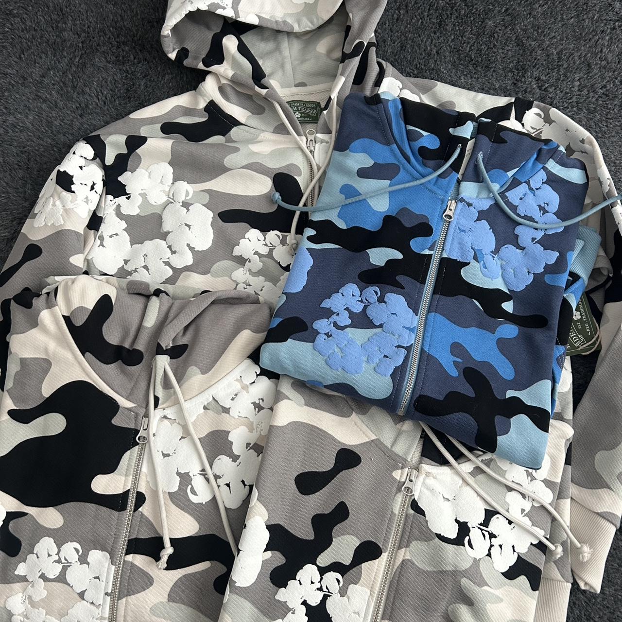 Denim Tears blue camo cotton wreath hoodie Denim | Depop