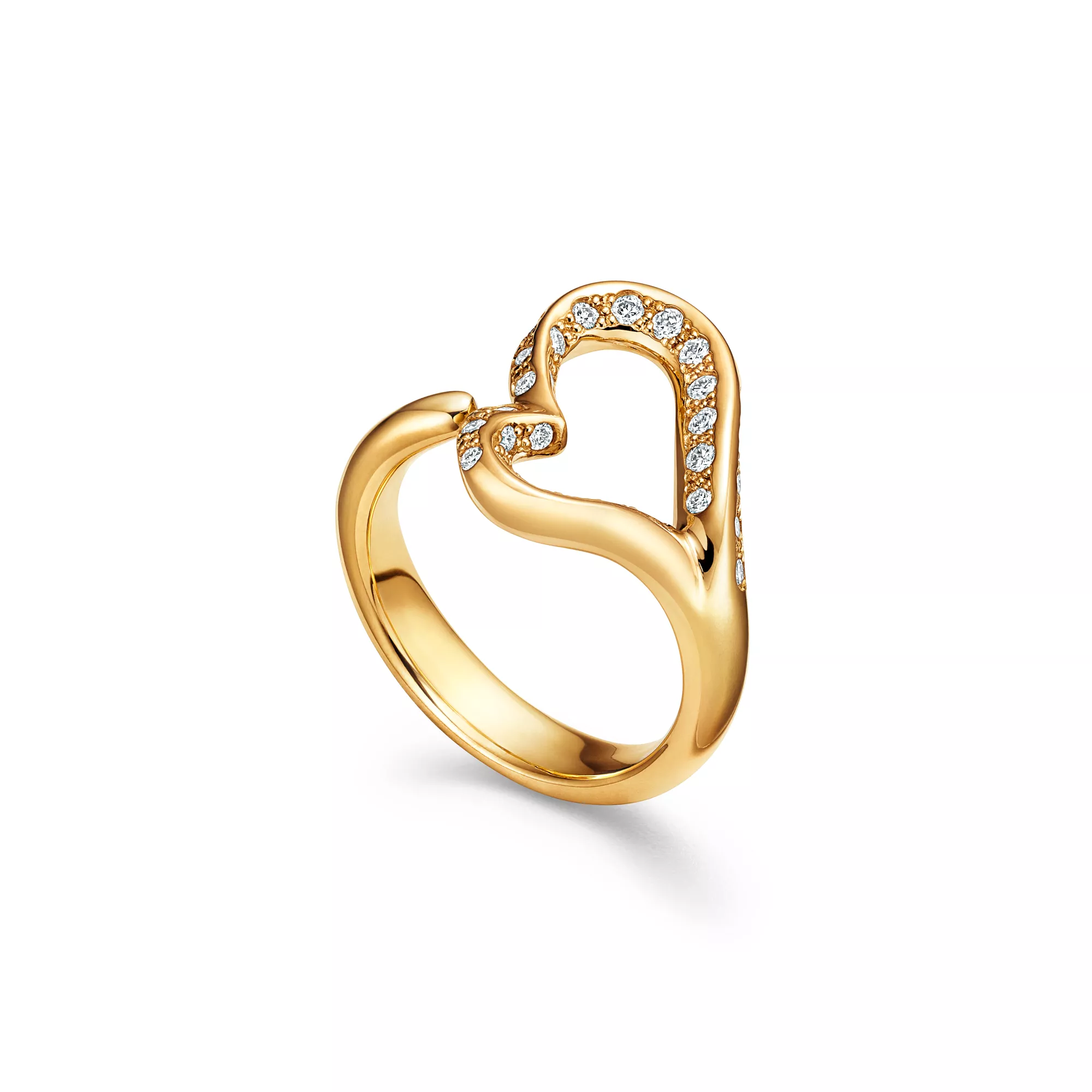 Elsa Peretti®:Open Heart Ring in Yellow Gold with Pavé Diamonds