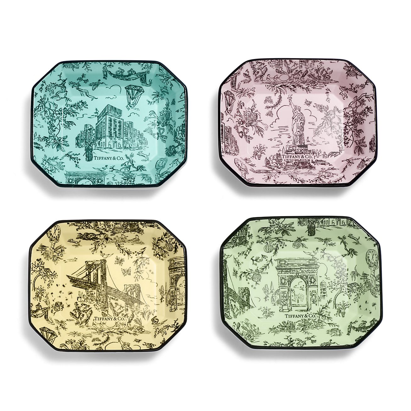 ティファニー トワル ヴィド ポシェ マルチカラー ボーンチャイナ、4点