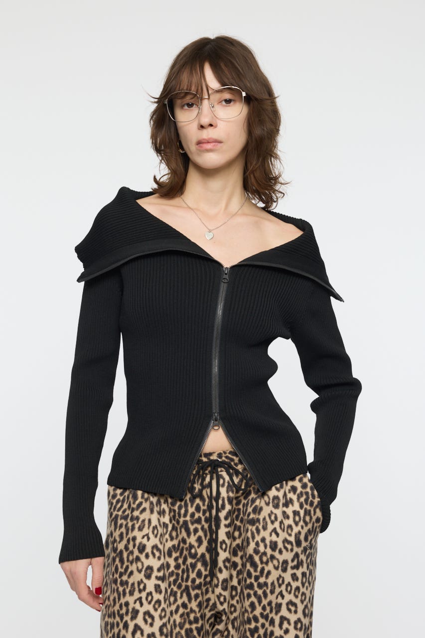 MOUSSY | BIG COLLAR ZIP UP ニットトップス (ニット ) |SHEL'TTER