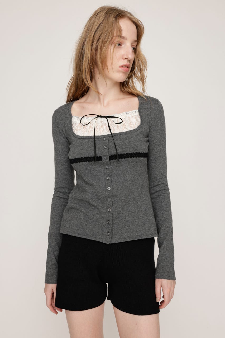 l*2様 HONEY MEW レースアップドッキングトップス ブラック×白ブラウ