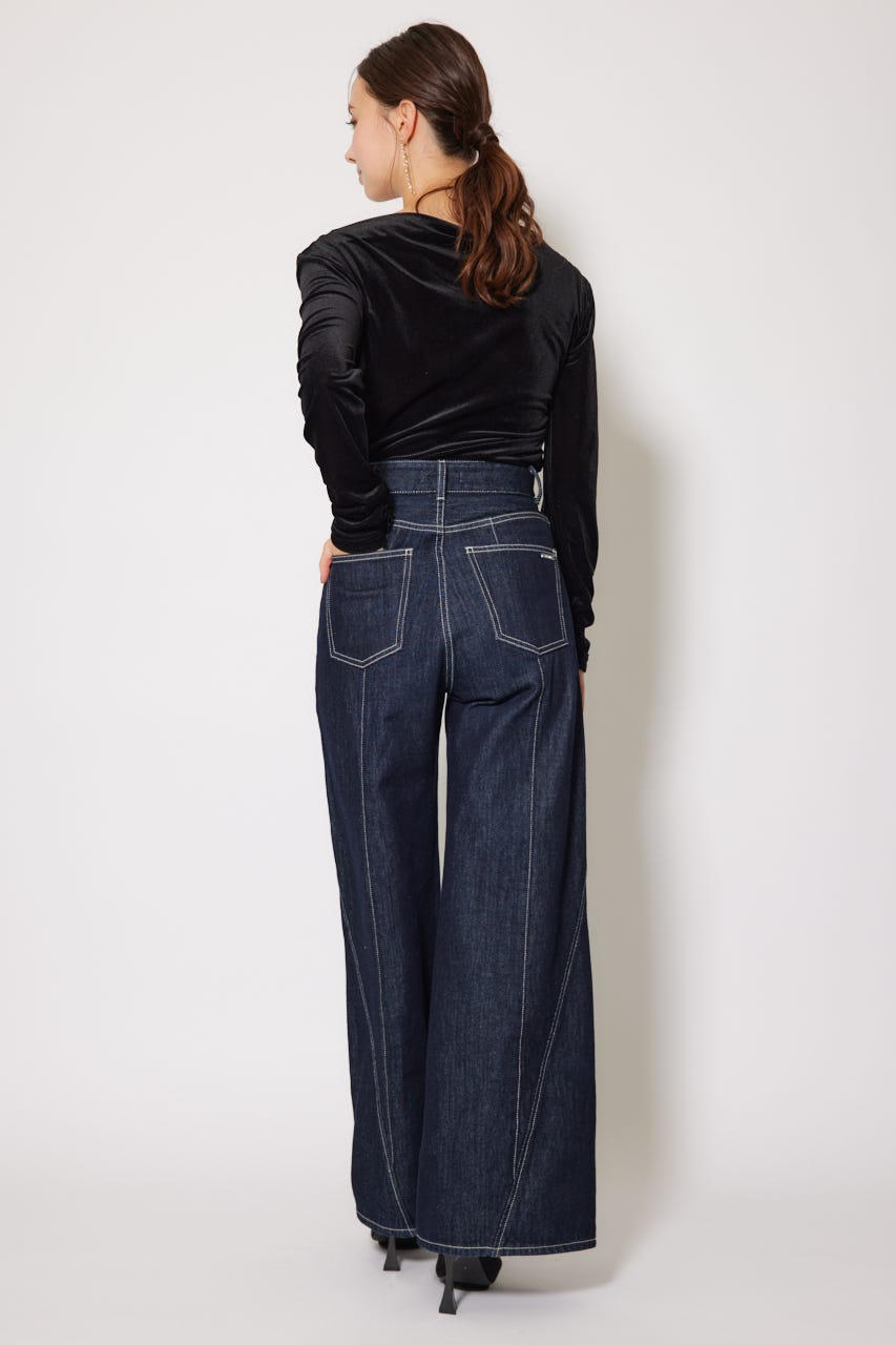 rienda | フロントボタンデザインハイウエストデニムパンツ (ワイド