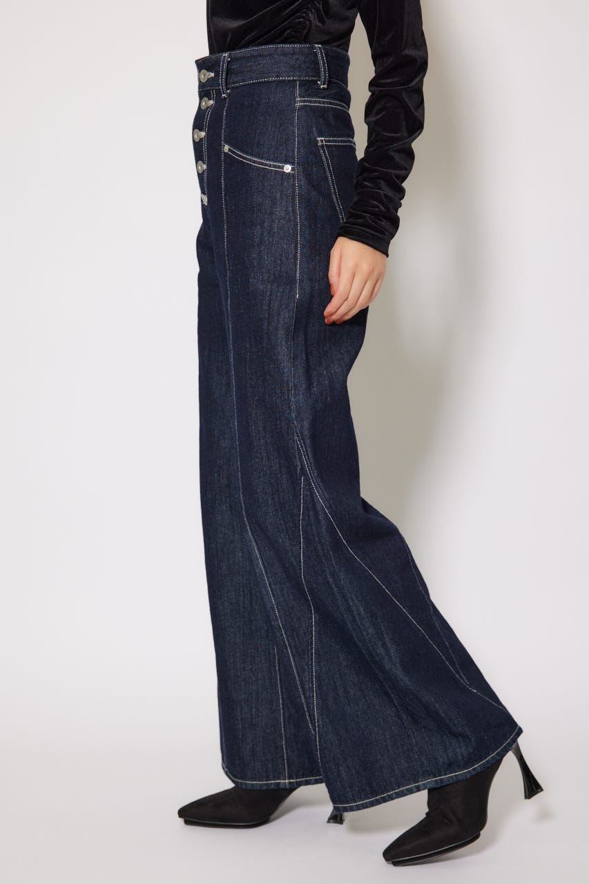 rienda | フロントボタンデザインハイウエストデニムパンツ (ワイド