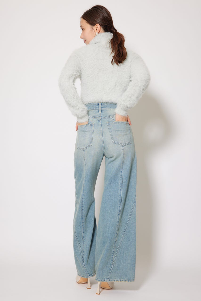 rienda | フロントボタンデザインハイウエストデニムパンツ (ワイド