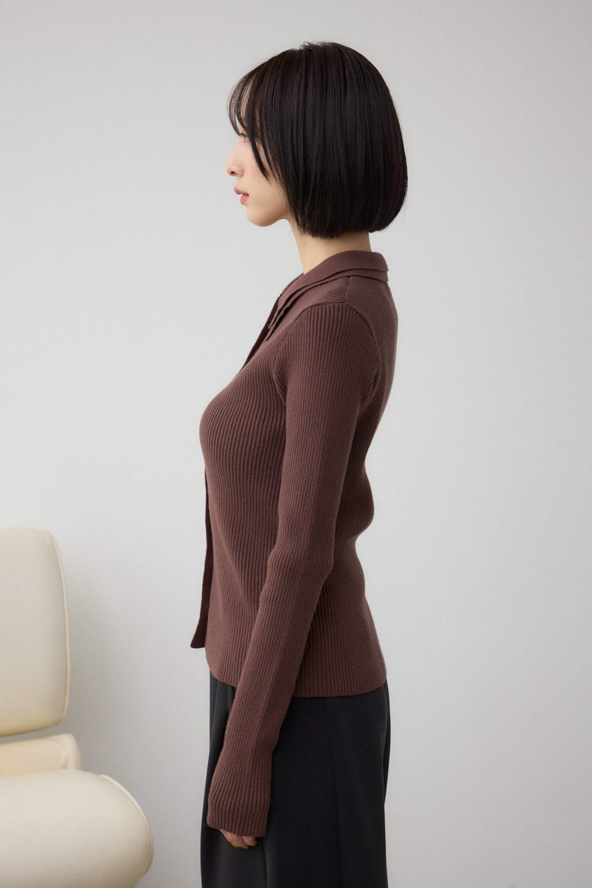 AZUL BY MOUSSY | ダブルカラーフロント釦ニットトップス (ニット