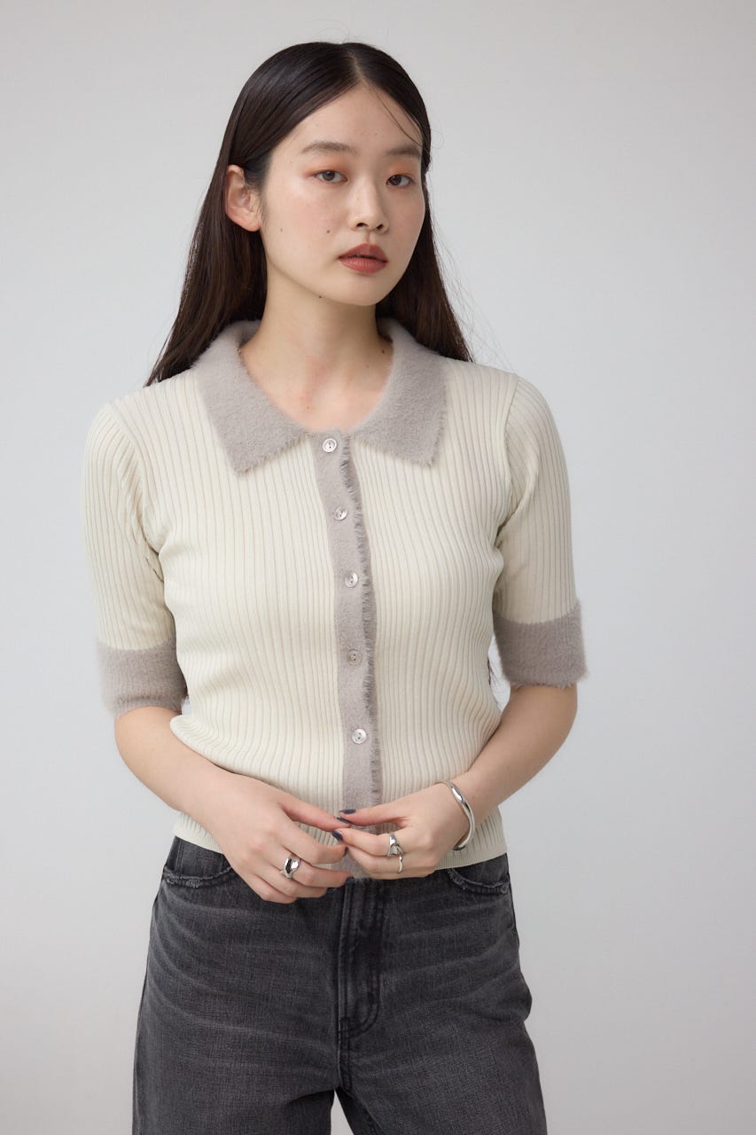 AZUL BY MOUSSY | シャギーコンビポロニットトップス (ニット ) |SHEL