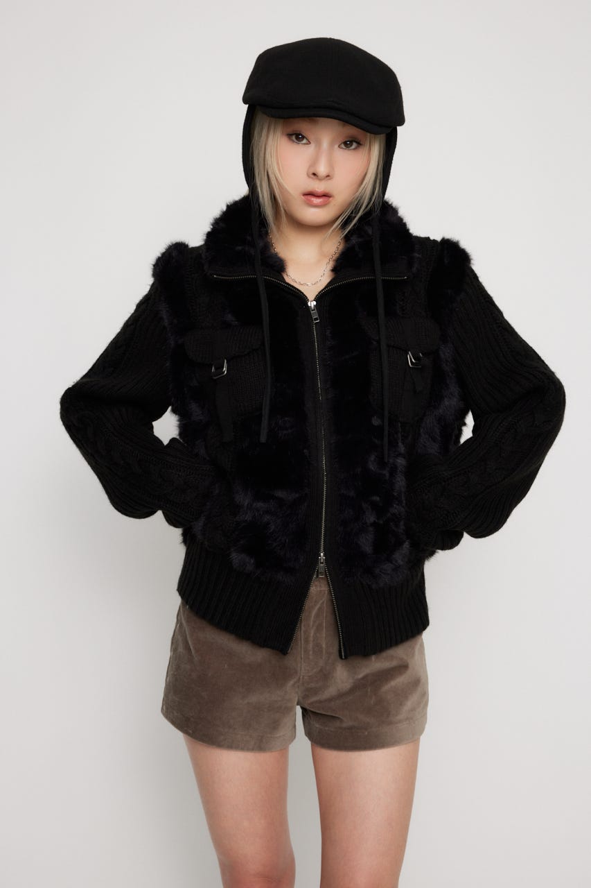 LAGUA GEM | CABLE KNIT FAUX FUR ブルゾン (ブルゾン ) |SHEL'TTER