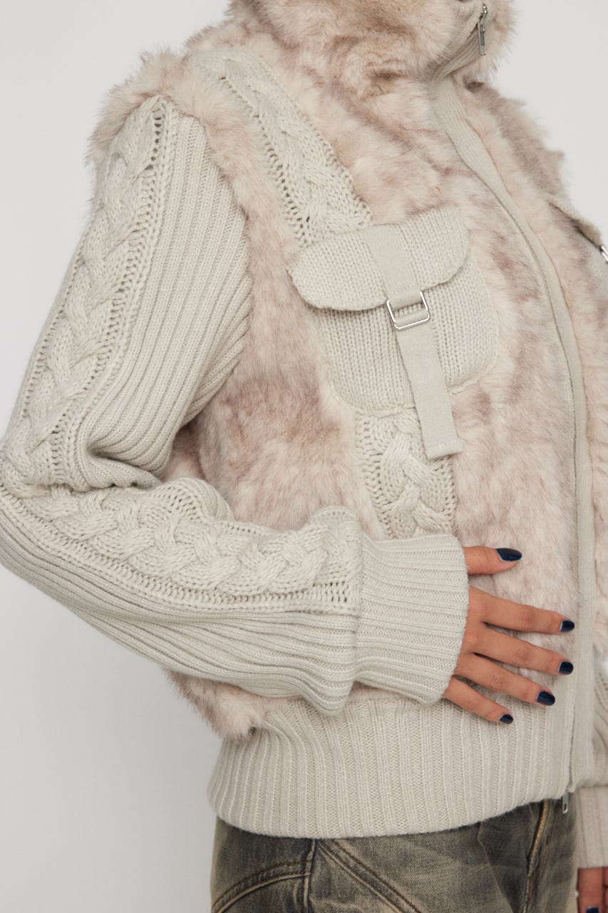 LAGUA GEM | CABLE KNIT FAUX FUR ブルゾン (ブルゾン ) |SHEL'TTER
