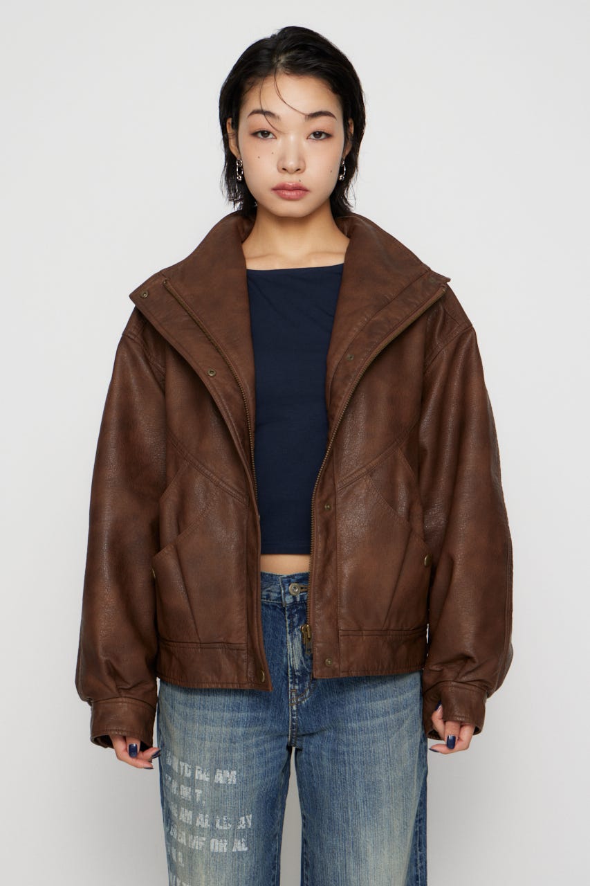 LAGUA GEM | STAND NECK FAUX LEATHER ブルゾン (ブルゾン ) |SHEL