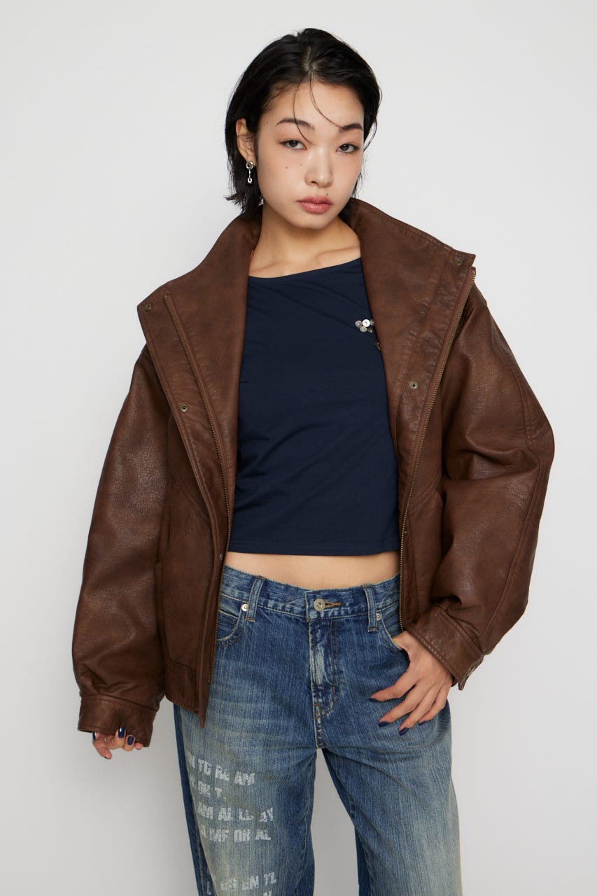 LAGUA GEM | STAND NECK FAUX LEATHER ブルゾン (ブルゾン ) |SHEL