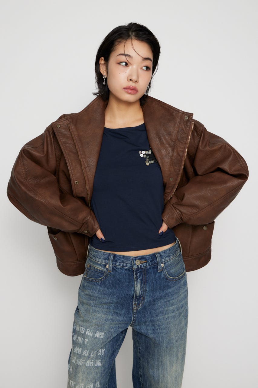 LAGUA GEM | STAND NECK FAUX LEATHER ブルゾン (ブルゾン ) |SHEL