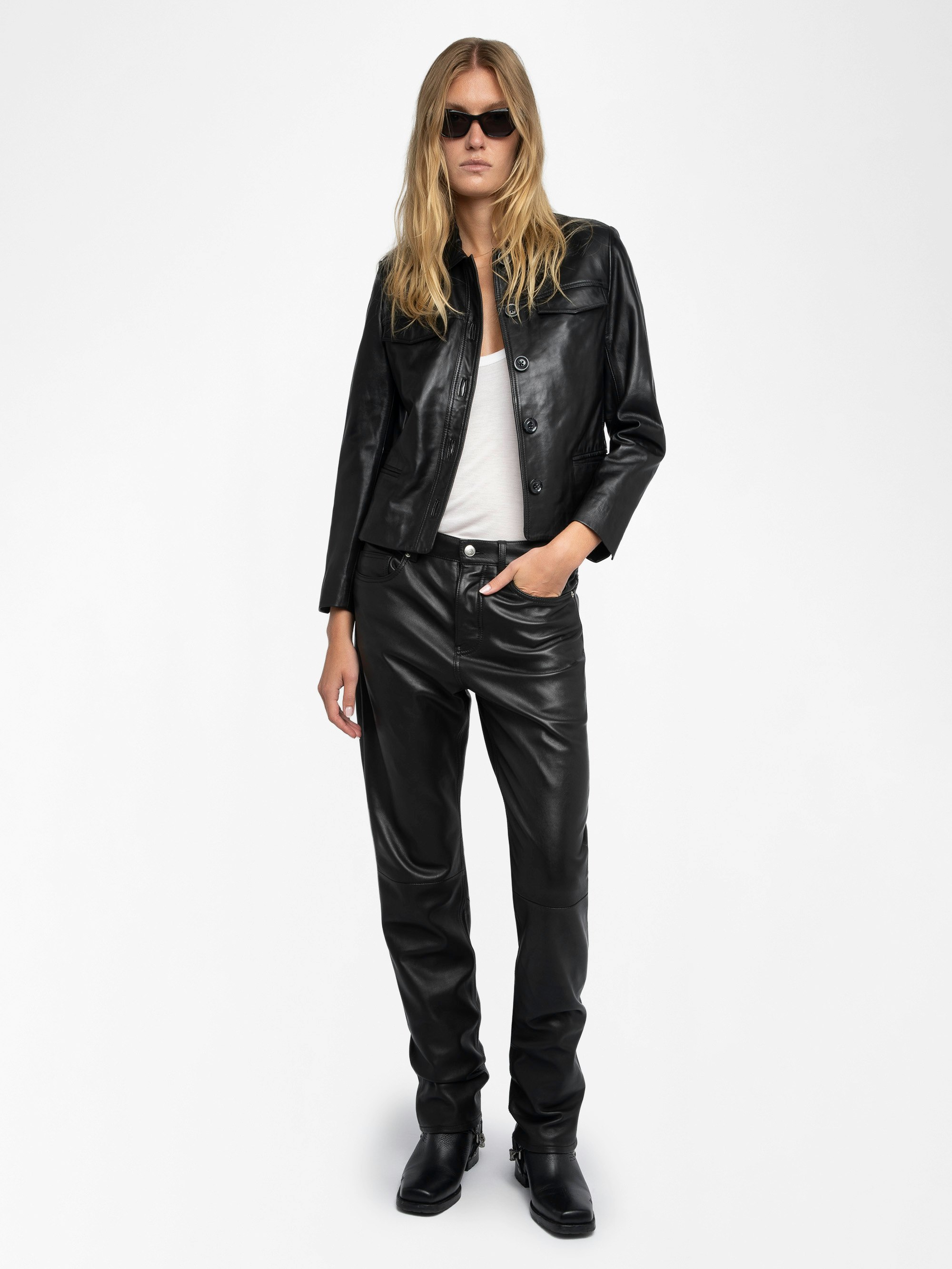 Women's Black Crinkled Leather Jacket | Zadig&Voltaire