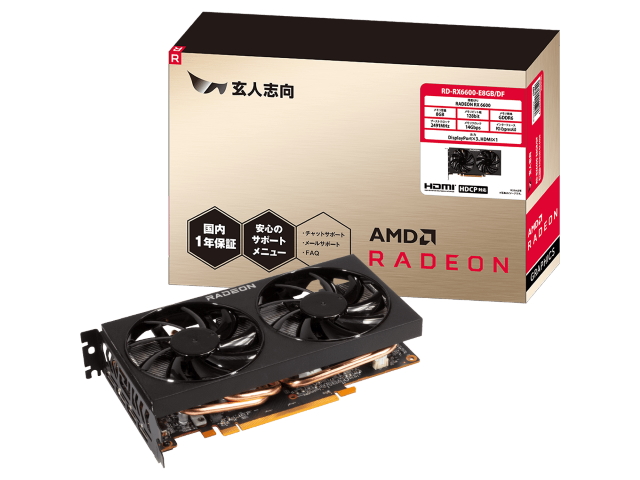玄人志向 RD-RX6600-E8GB/DF RADEON RX 6600 8GB 128-bit GDDR6 PCI