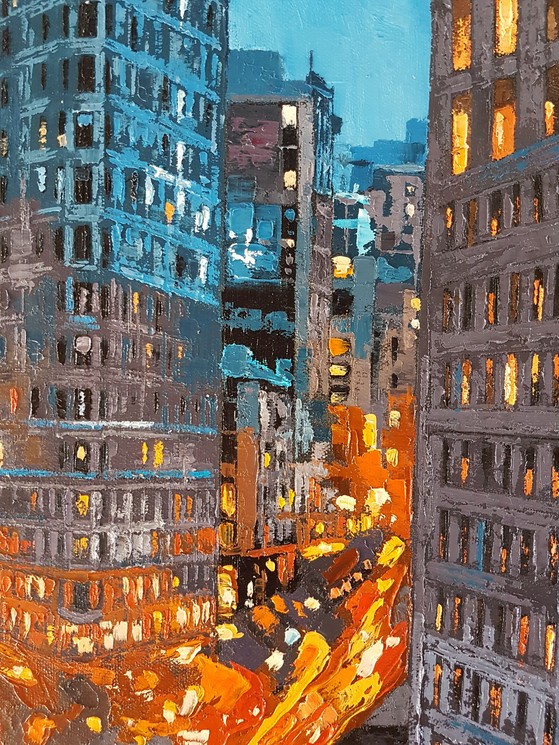 ▷ Blue Night City Lights by Olga Mihailicenko, 2023 | Oil