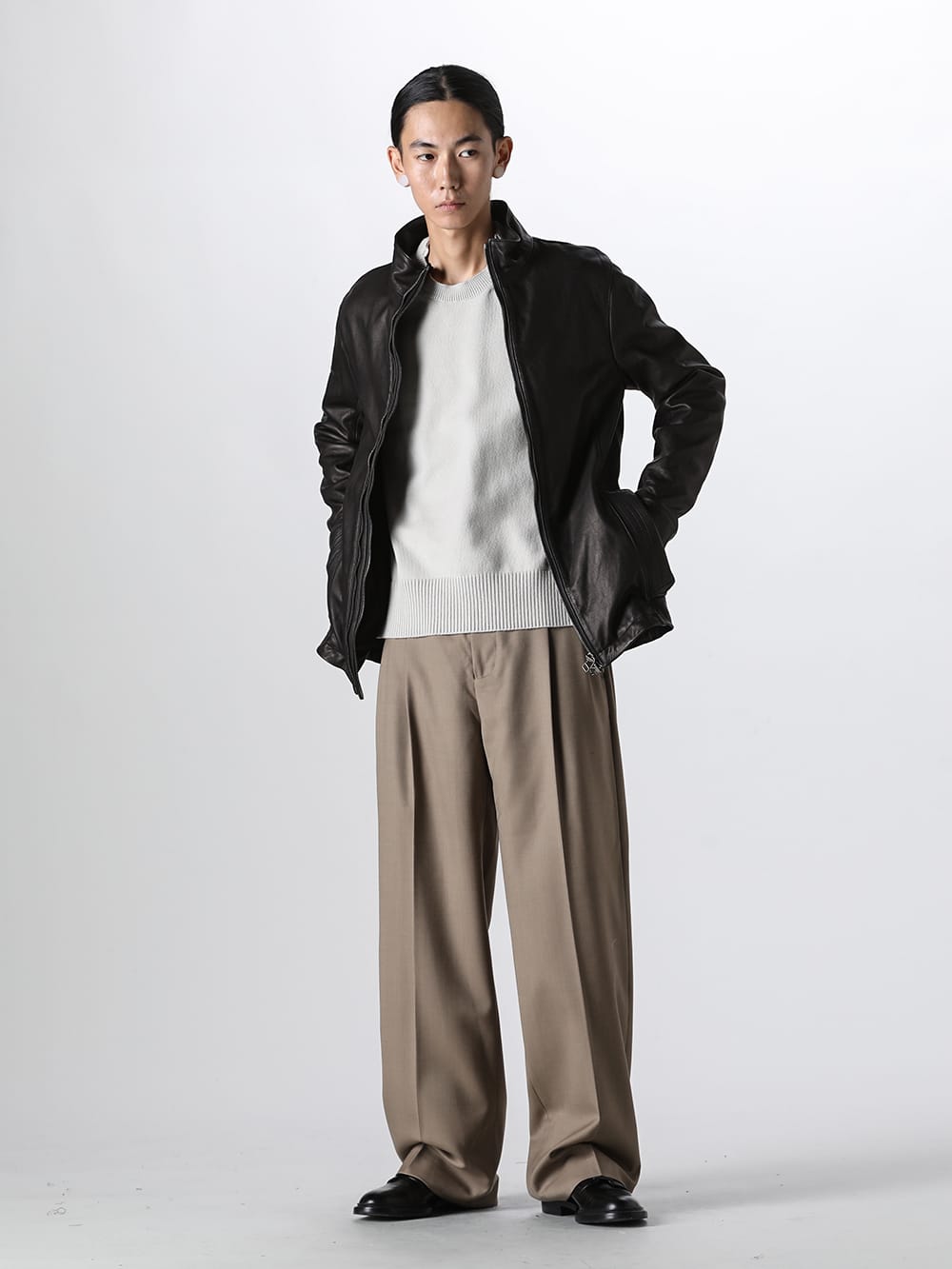 RIPVANWINKLE レヴォリューションレザージャケット ニットスタイル