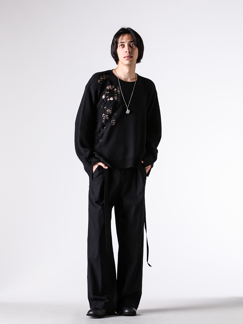 Ann Demeulemeester 25-26AW ダメージクルーネックニット モード