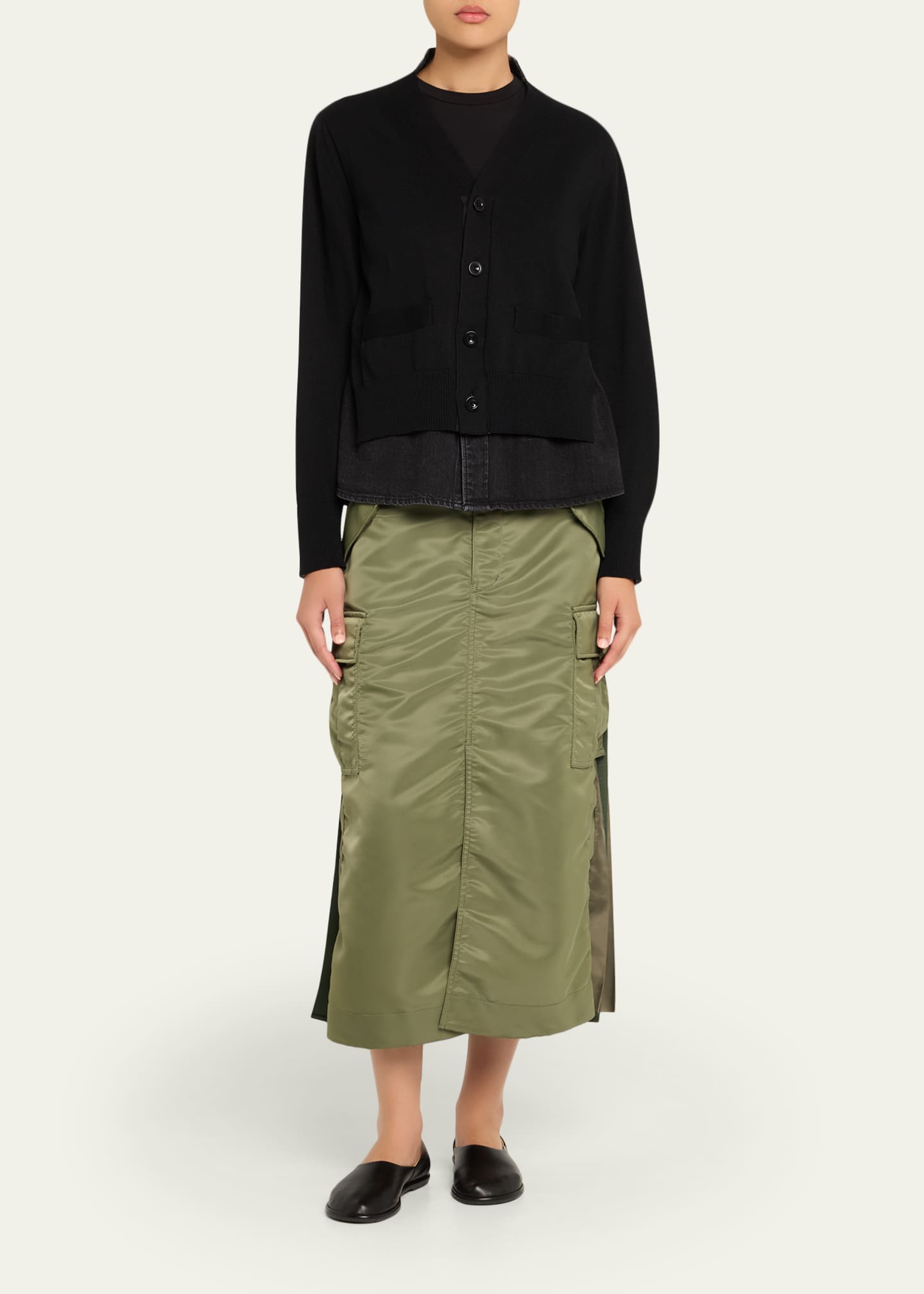 SACAI Nylon-Twill Pleated Cargo Midi Skirt - Bergdorf Goodman