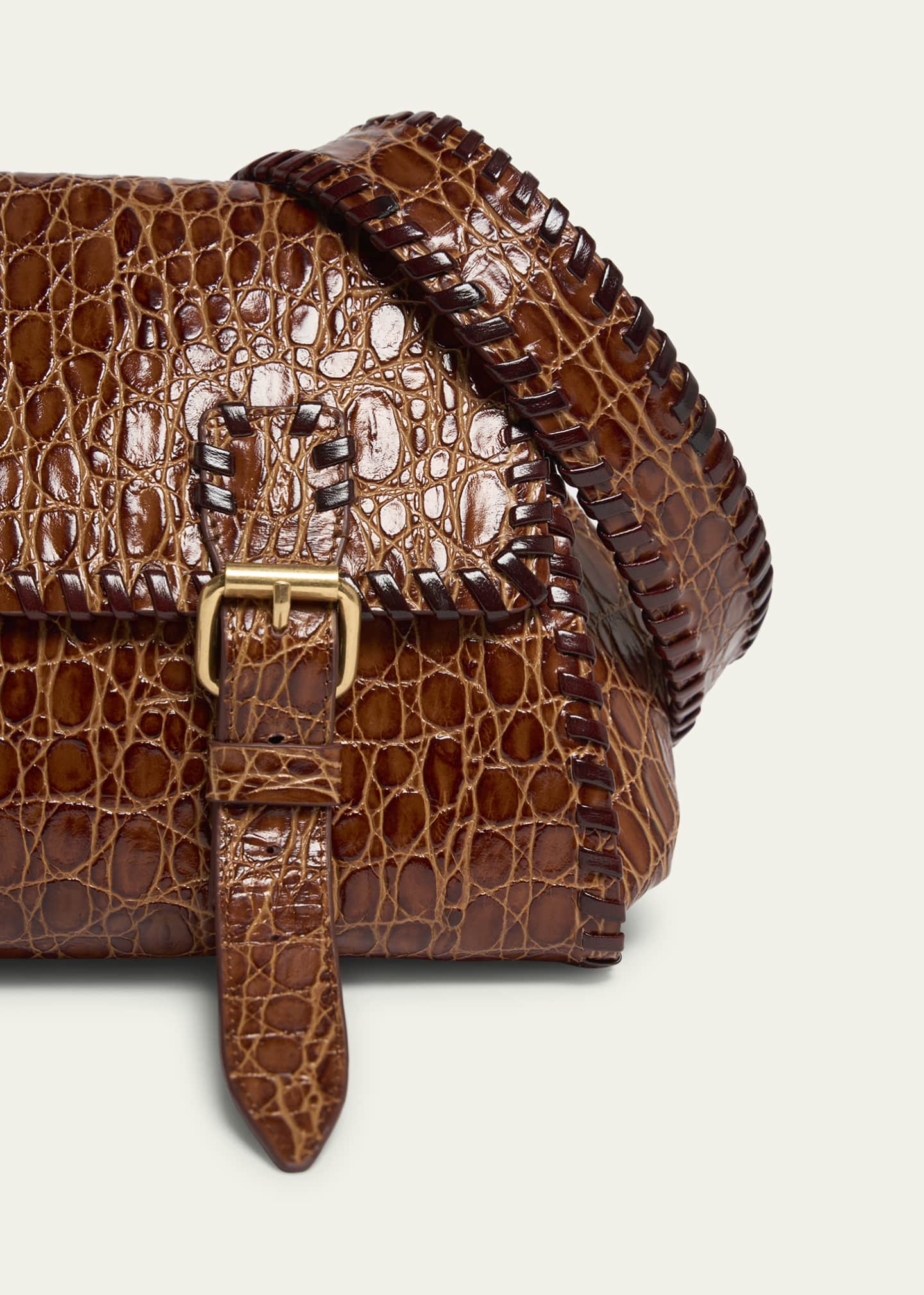 Dries Van Noten Medium Double Buckle Croc-Embossed Messenger Bag