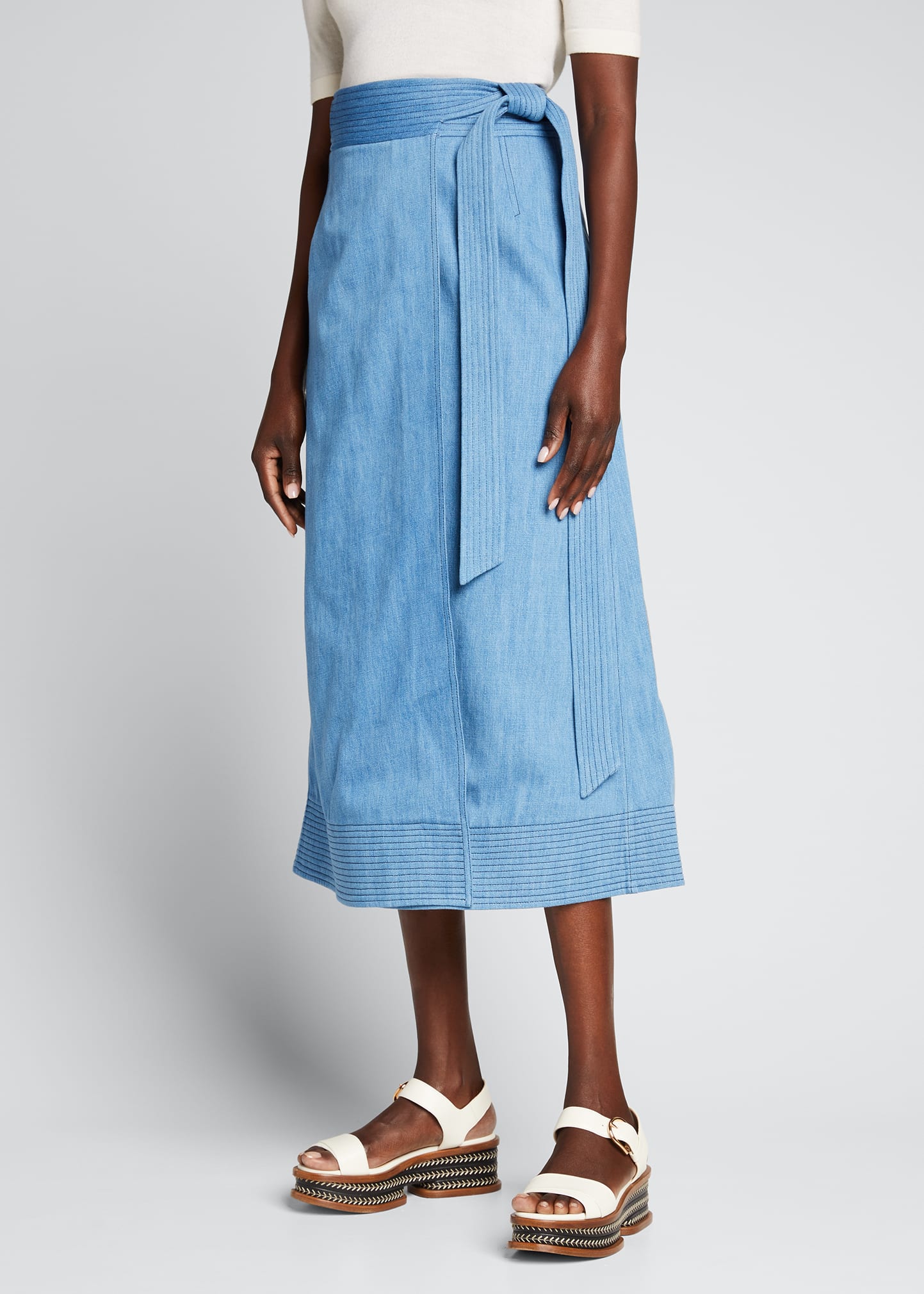 Gabriela Hearst Duane Denim Midi Wrap Skirt - BCI Cotton
