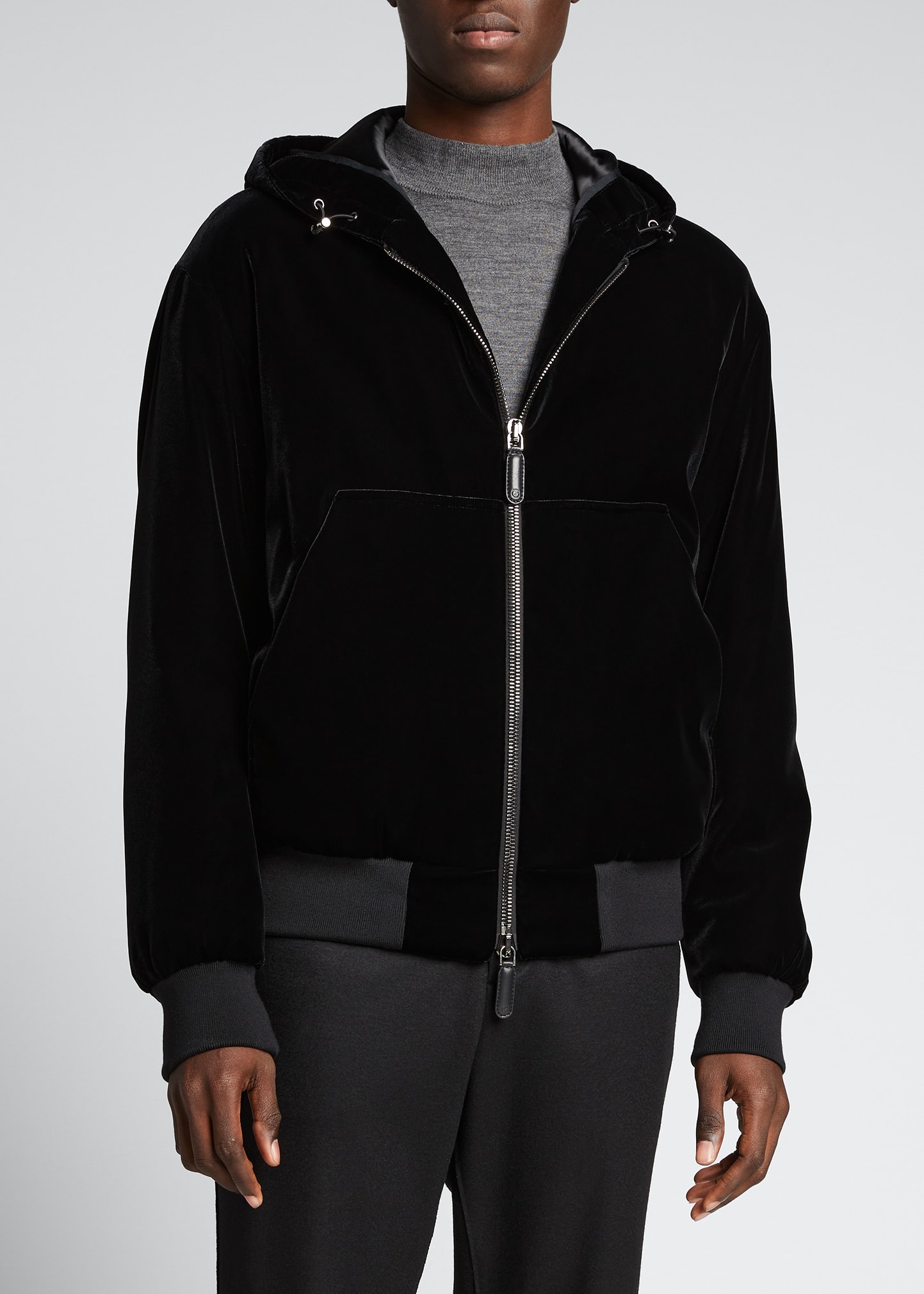 Giorgio Armani Men's Zip-Up Velvet Sweatshirt - Bergdorf Goodman