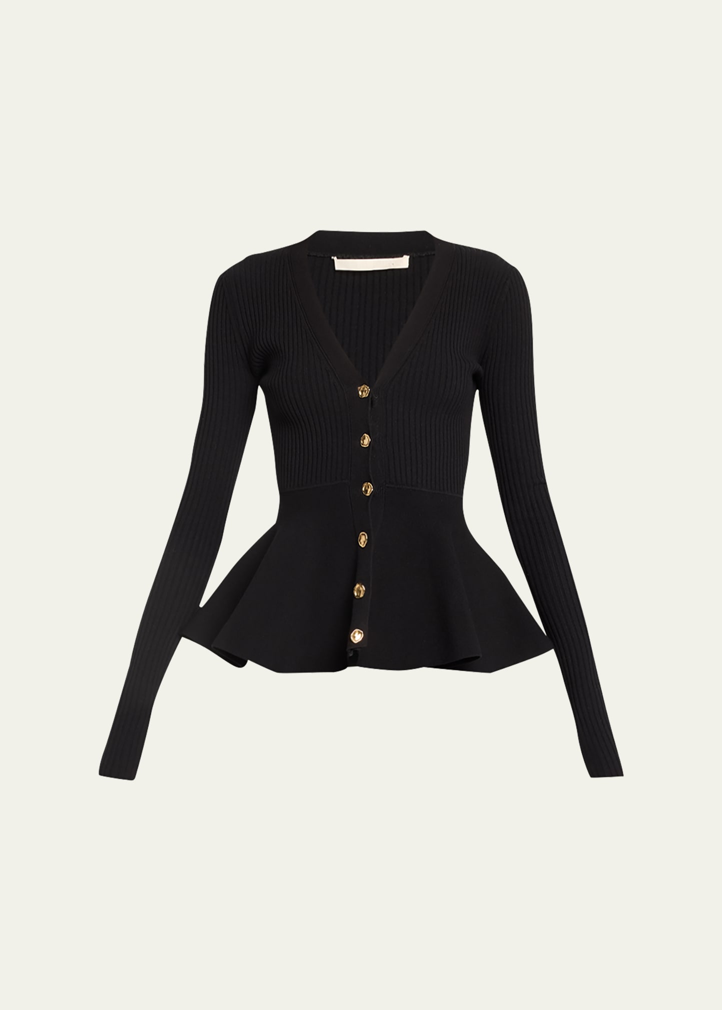 Jason Wu Collection Ribbed Peplum Cardigan with Gold-Tone Buttons