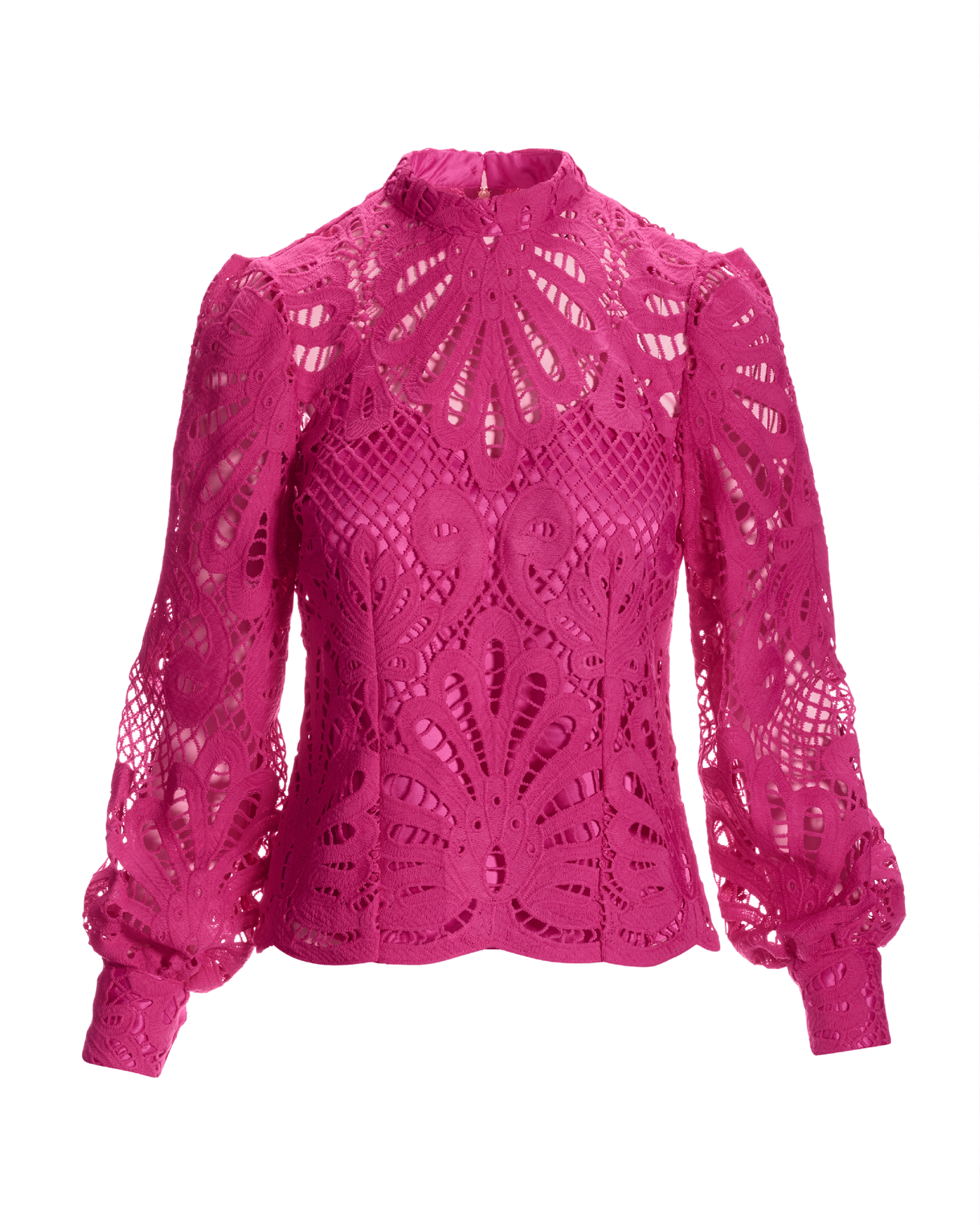 Mock Neck Lace Blouse - Raspberry Rose | Boston Proper