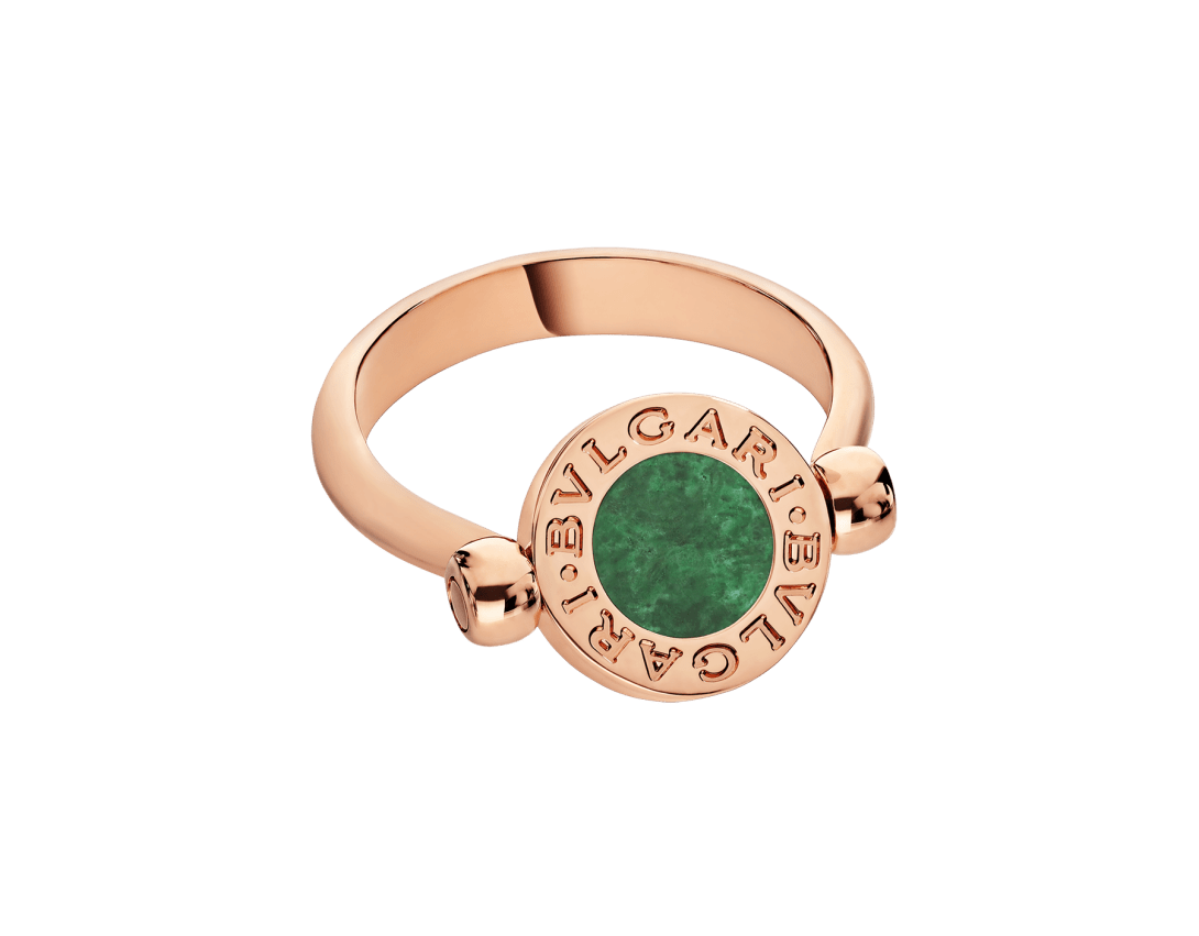 Rose gold Bvlgari Bvlgari Ring with 0.11 ct Diamonds, Jade | Bvlgari