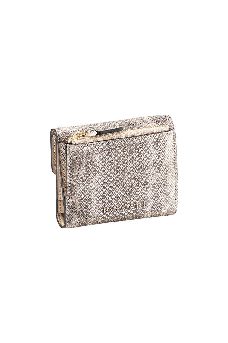Beige Calf leather, Karung leather Serpenti Forever Trifold Wallet