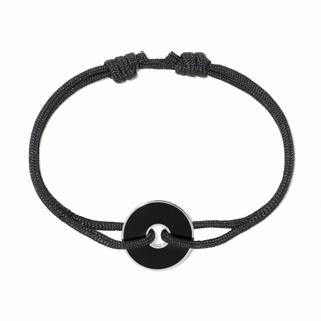 Pi White & Black cord bracelet - silver and onyx | dinh van