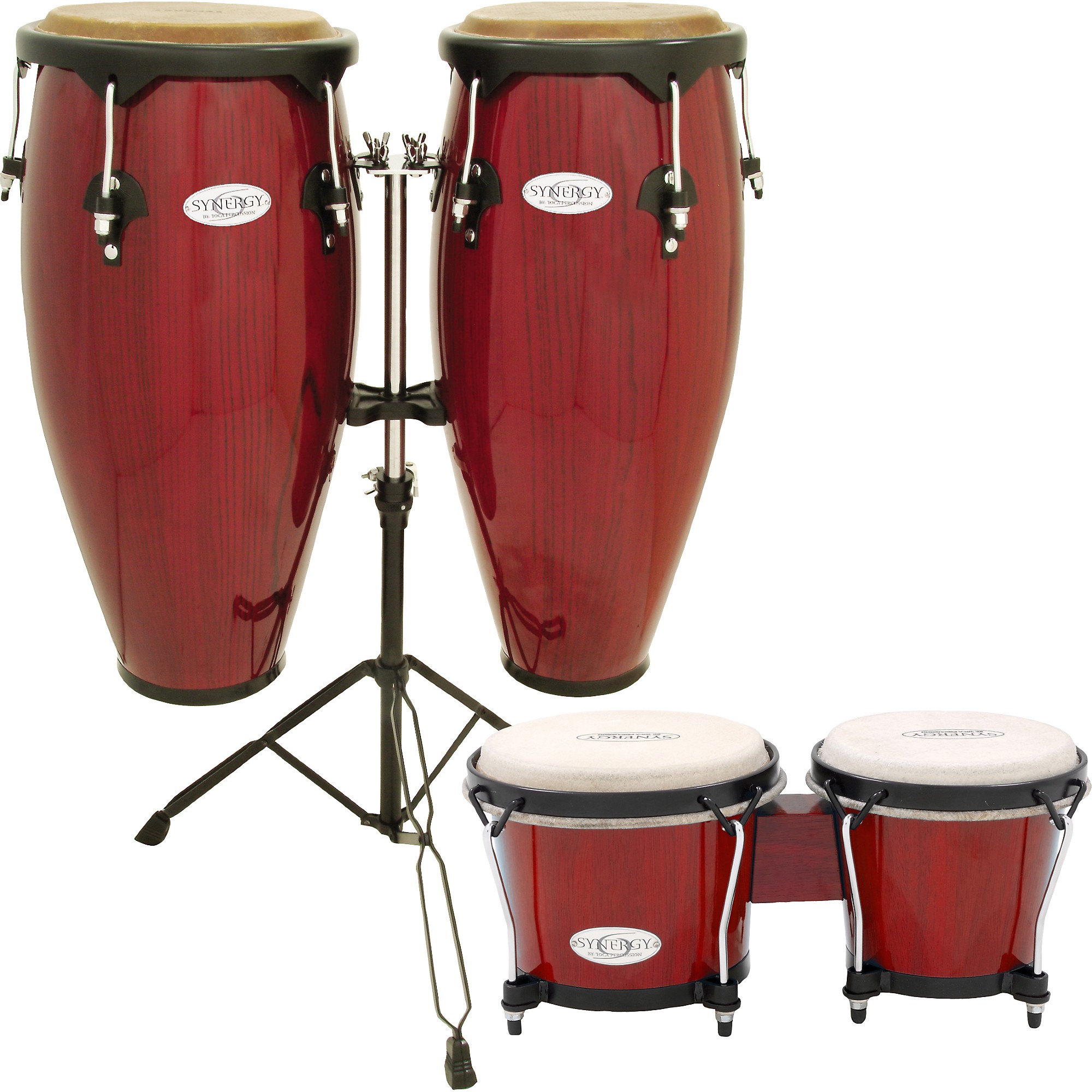 Toca Synergy Conga Set with Stand and Bongos Red | Guitar Center