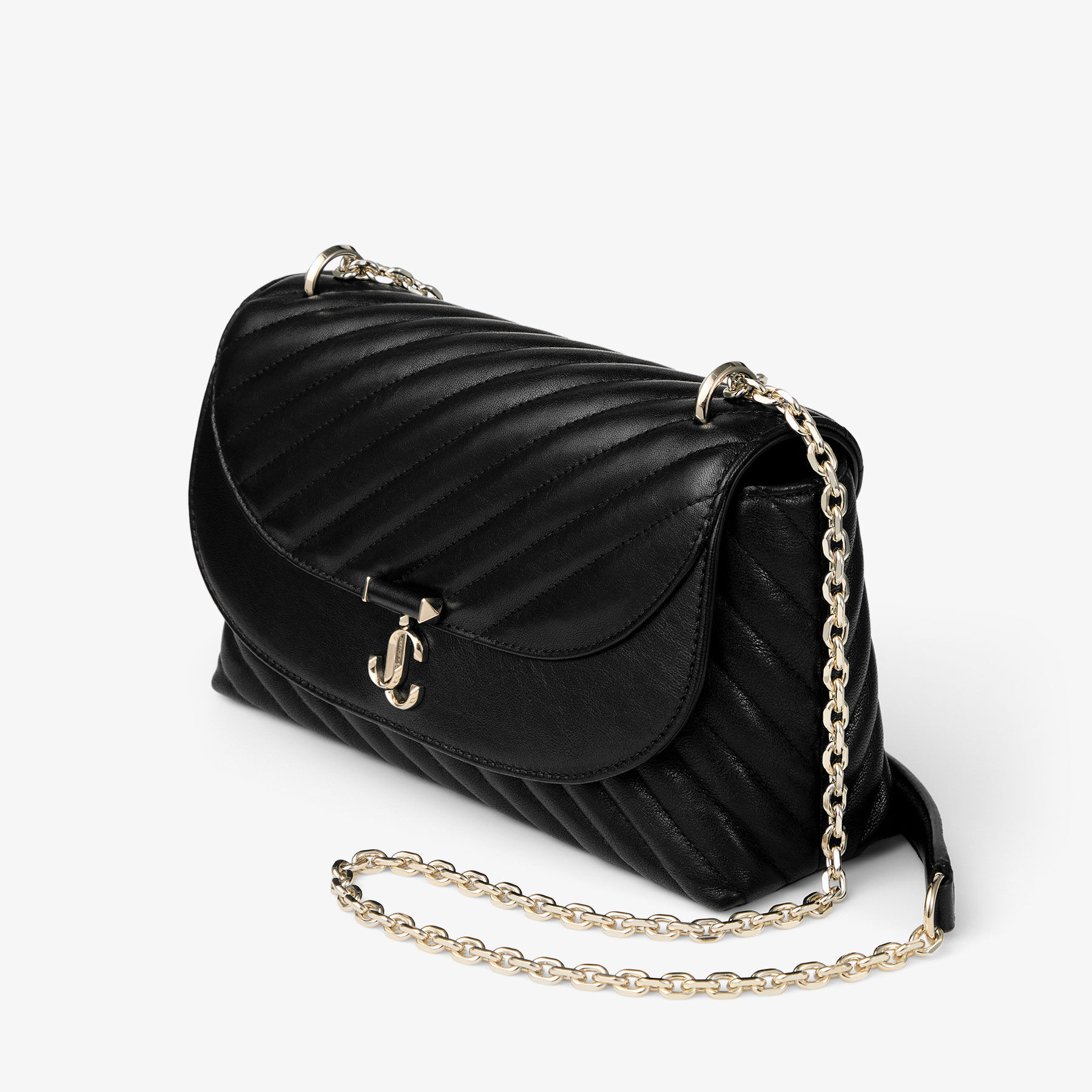 Curve Cross Body Medium | Black Quilted Biker Leather Crossbody
