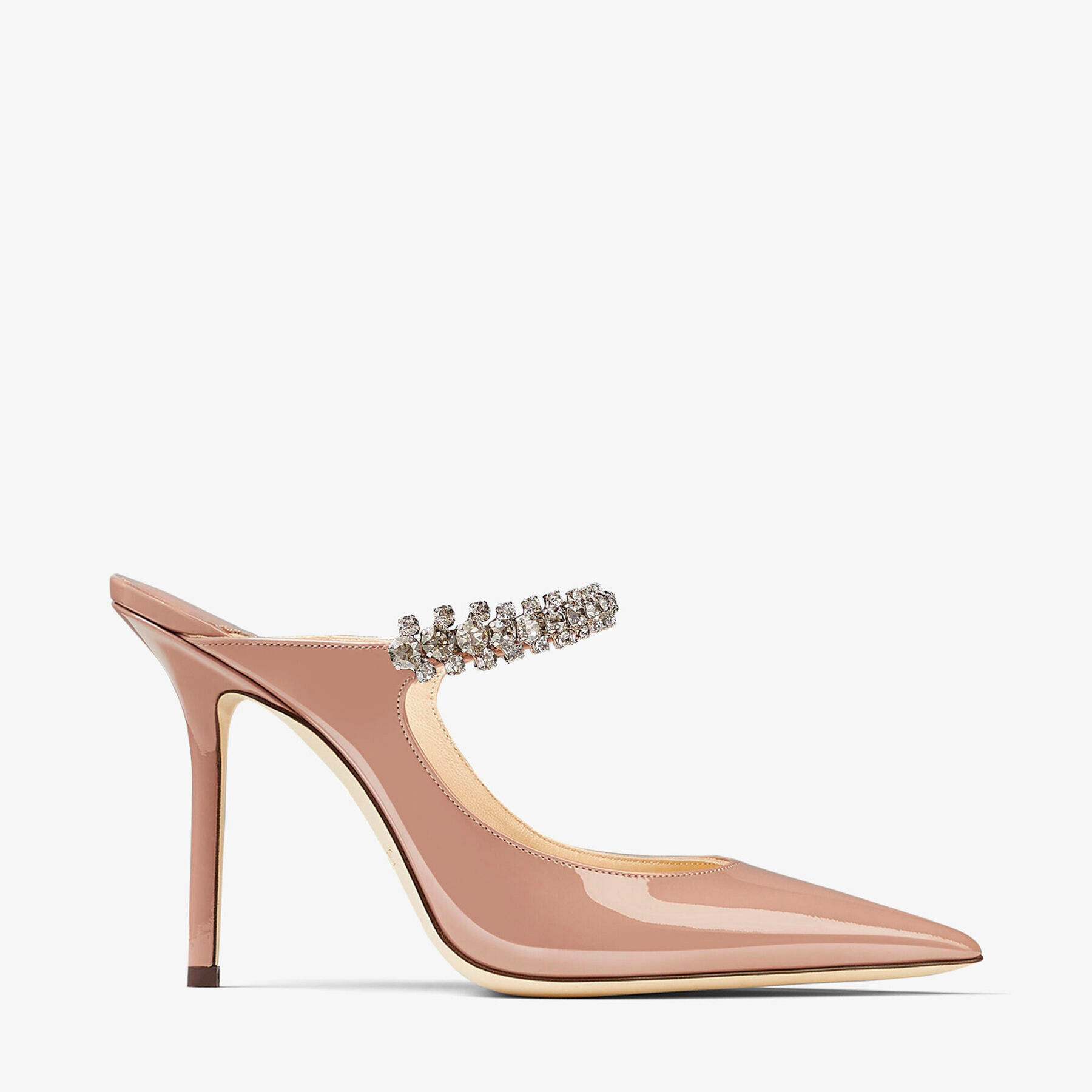 Bing 100 | Ballet Pink Patent Leather Mules with Crystal Strap