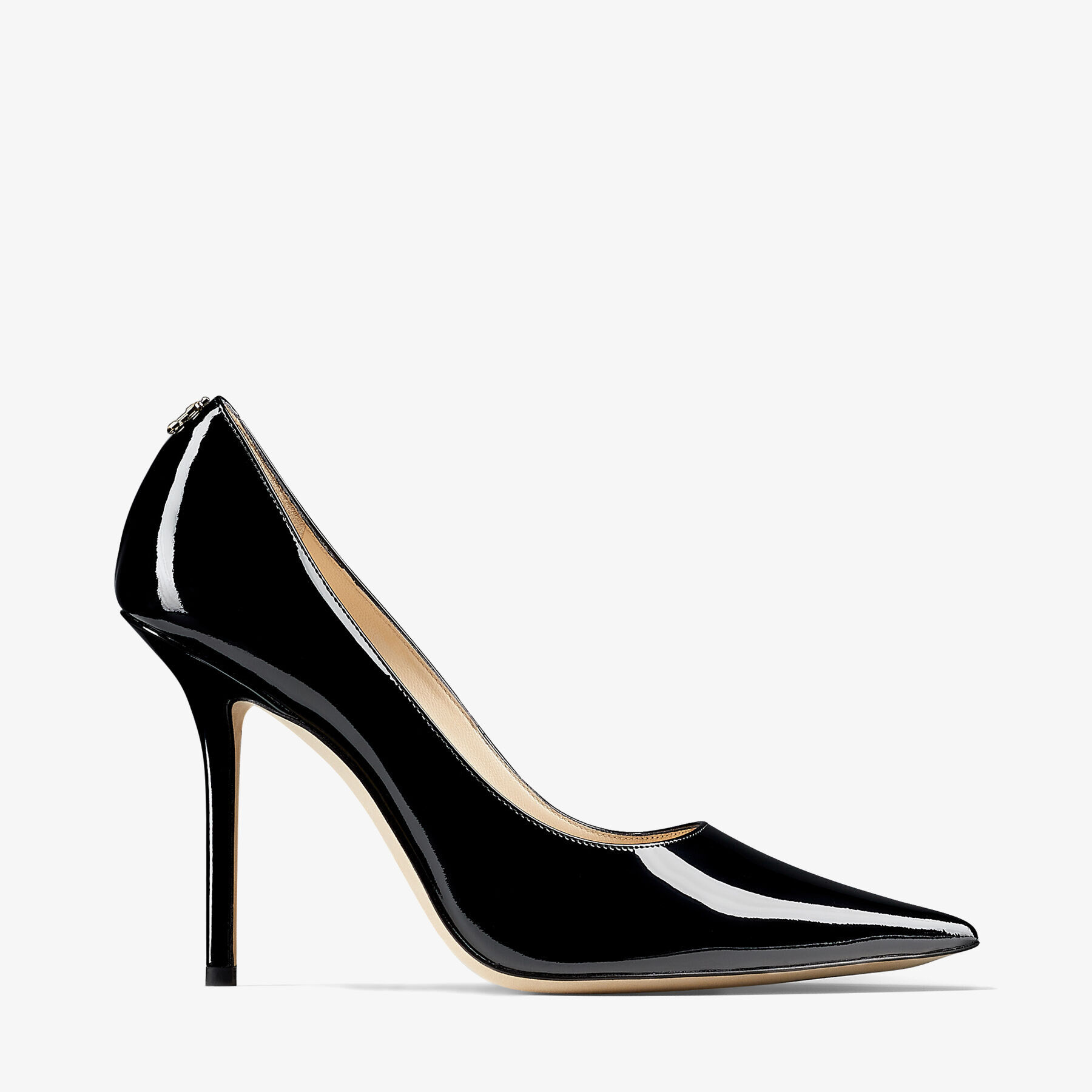 Black Patent Leather Pointed-Toe Pumps with JC Emblem | LOVE 100