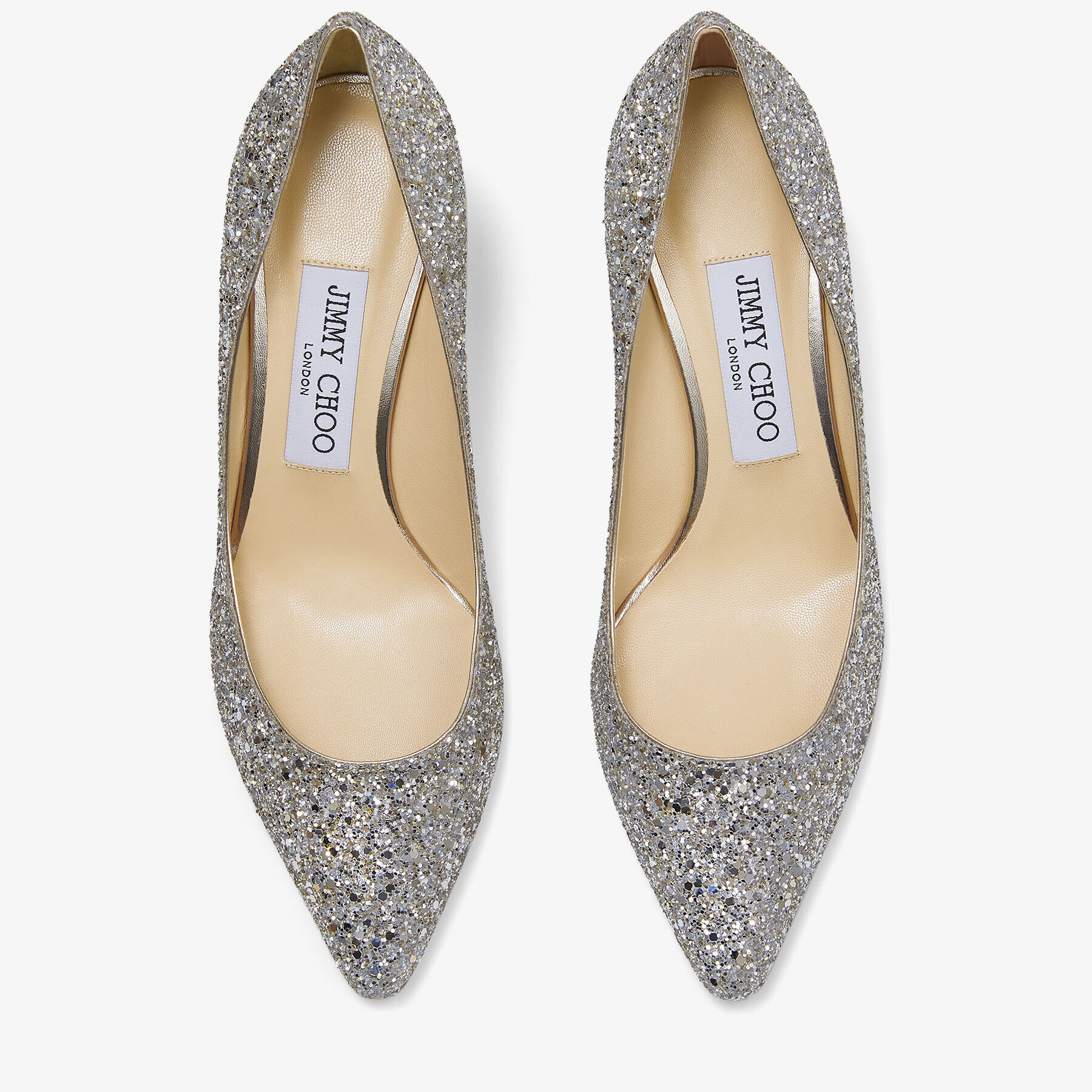 Champagne Coarse Glitter Fabric Pointed Pumps | LOVE | Pre-Fall