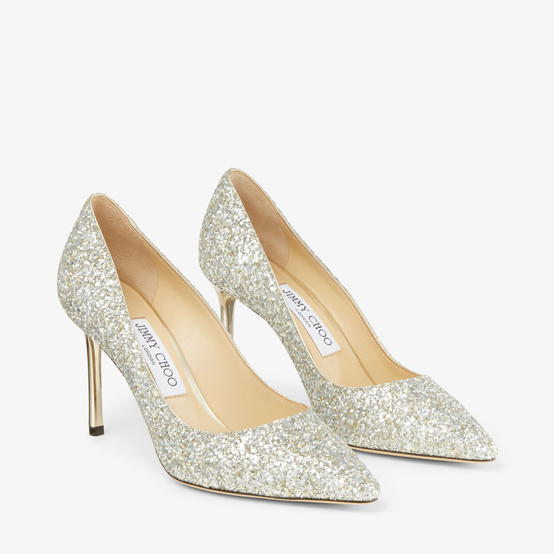Champagne Coarse Glitter Fabric Pointy Toe Pump| ROMY 85| Pre Fall