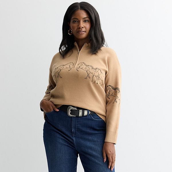 Plus Size Chelsea & Theodore Long Sleeve Quarter-Zip Sweater