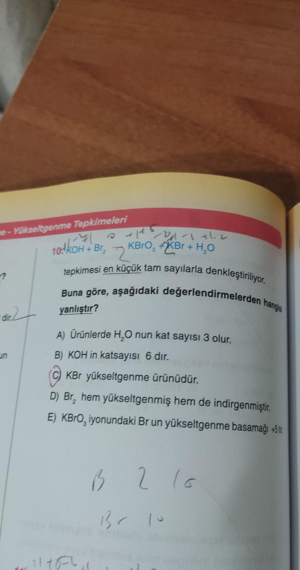 Te - Yükseltgenme Tepkimeleri alts partla 10.KOH + BrKBro, +KBr +