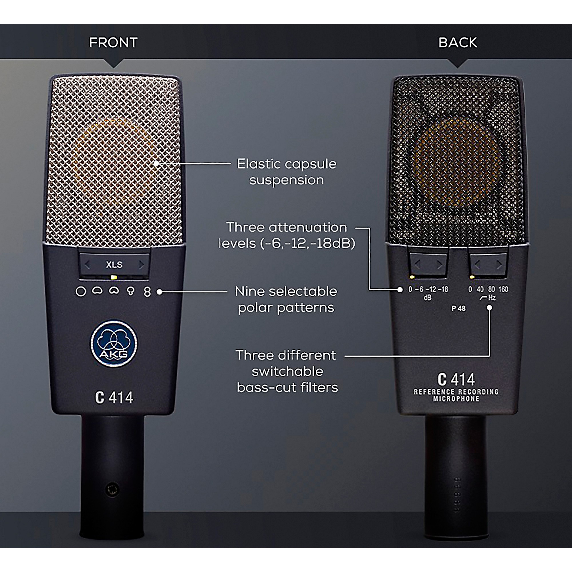 AKG C414 XLS Reference Multi-Pattern Condenser Microphone | Music