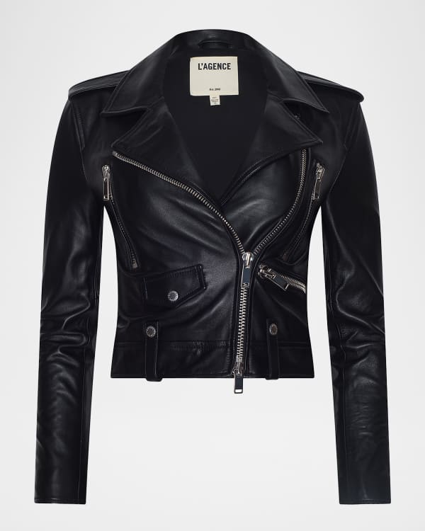 L'Agence Jayde Collarless Leather Jacket | Neiman Marcus