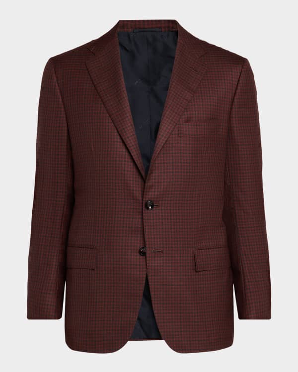 Isaia Men's Burgundy Plaid Check Sports Jacket | Neiman Marcus
