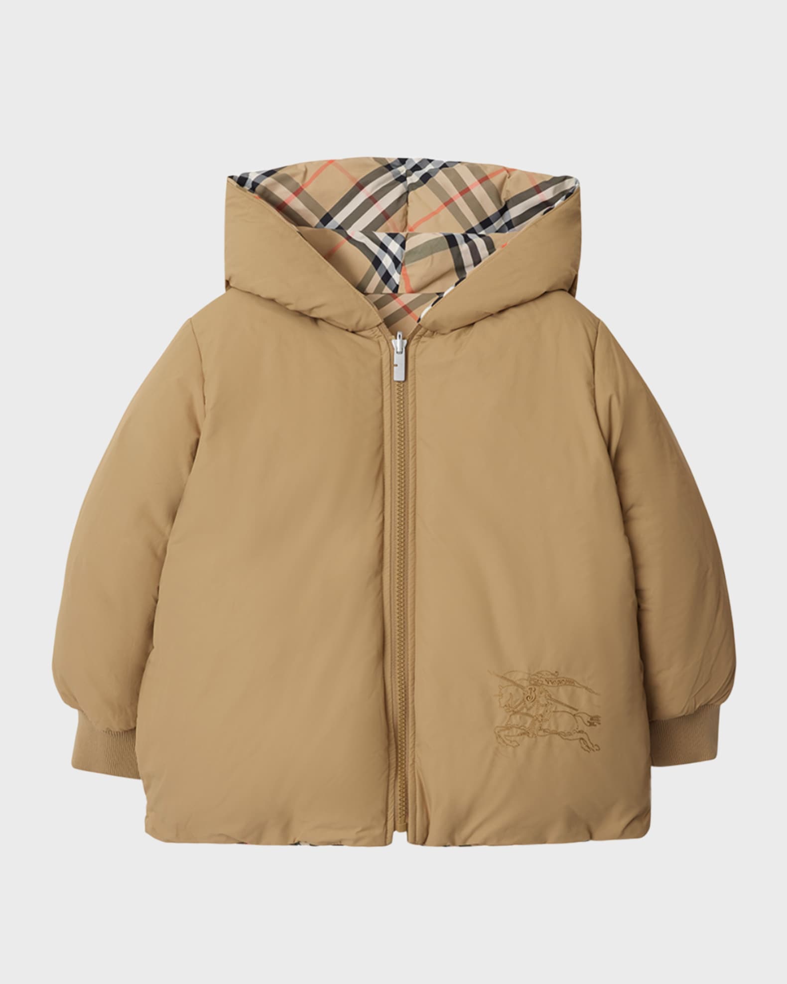 Burberry Kid's Check-Print Reversible Jacket, Size 3-14 | Neiman