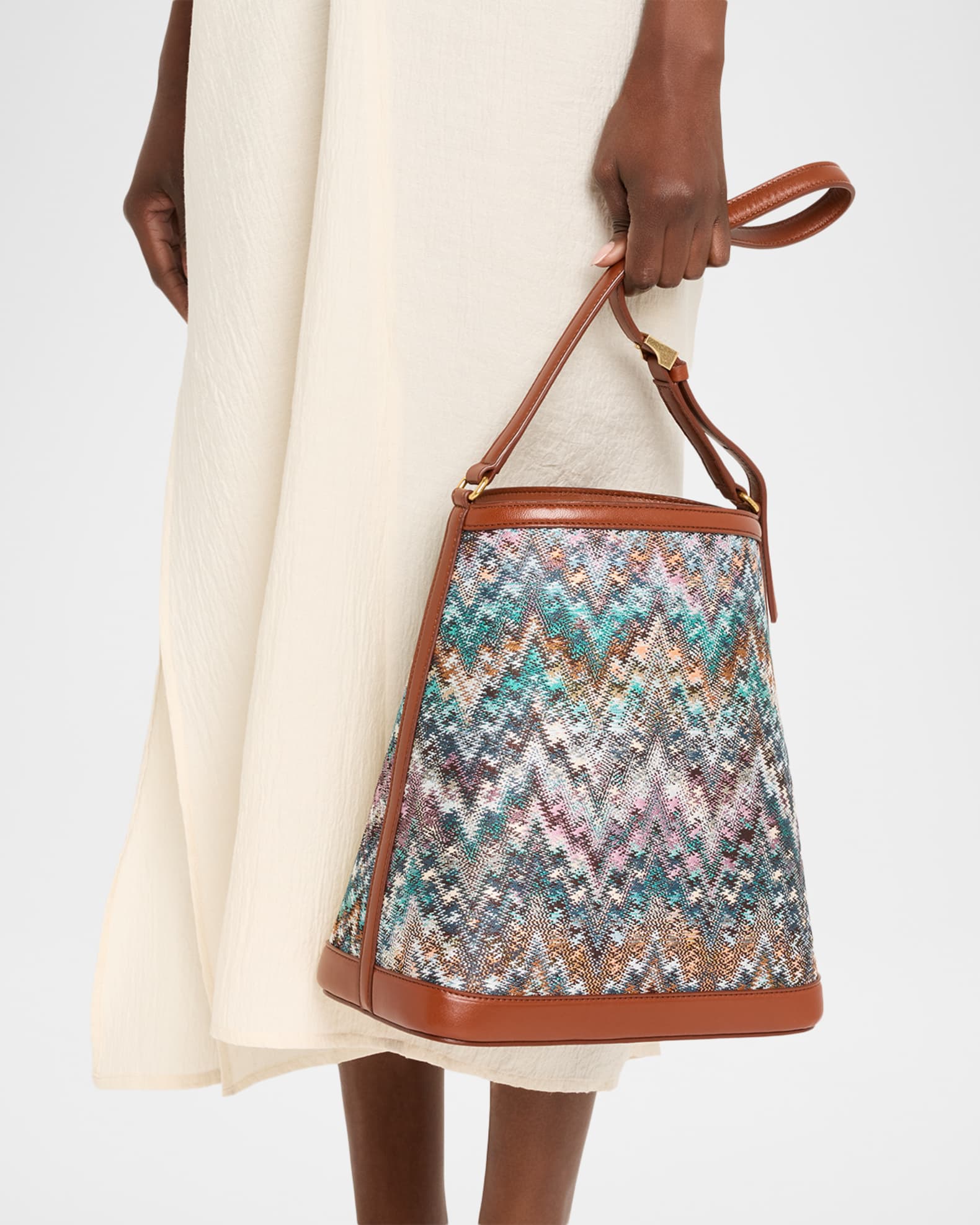Missoni Zigzag Canvas Bucket Shoulder Bag | Neiman Marcus