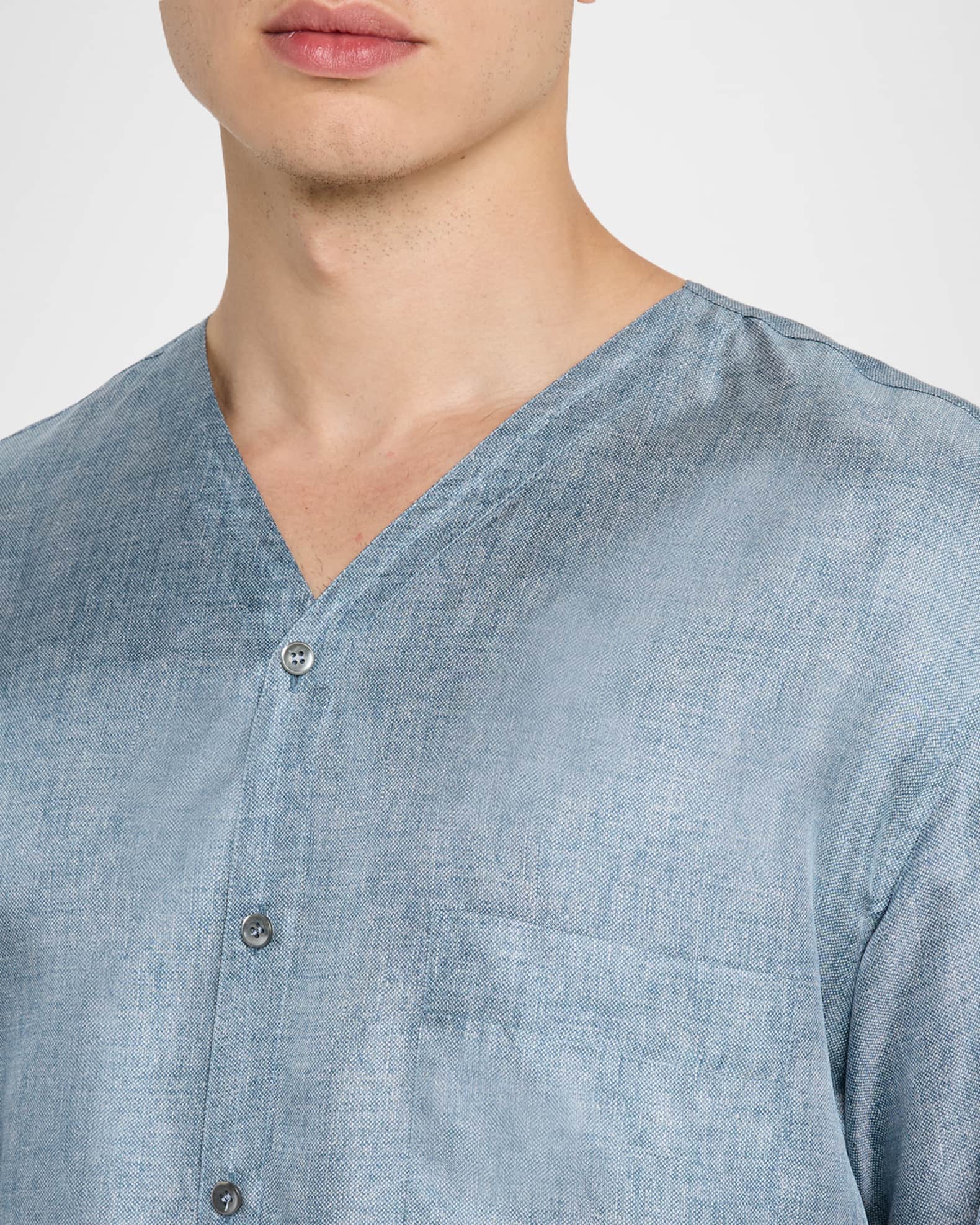 Giorgio Armani Men's Silk Denim Effect Button-Down Shirt | Neiman
