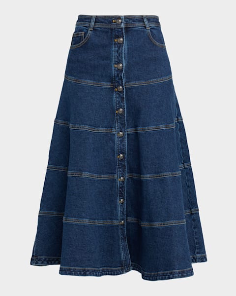 Cinq a Sept Benji Sparkly Denim Circle Skirt | Neiman Marcus