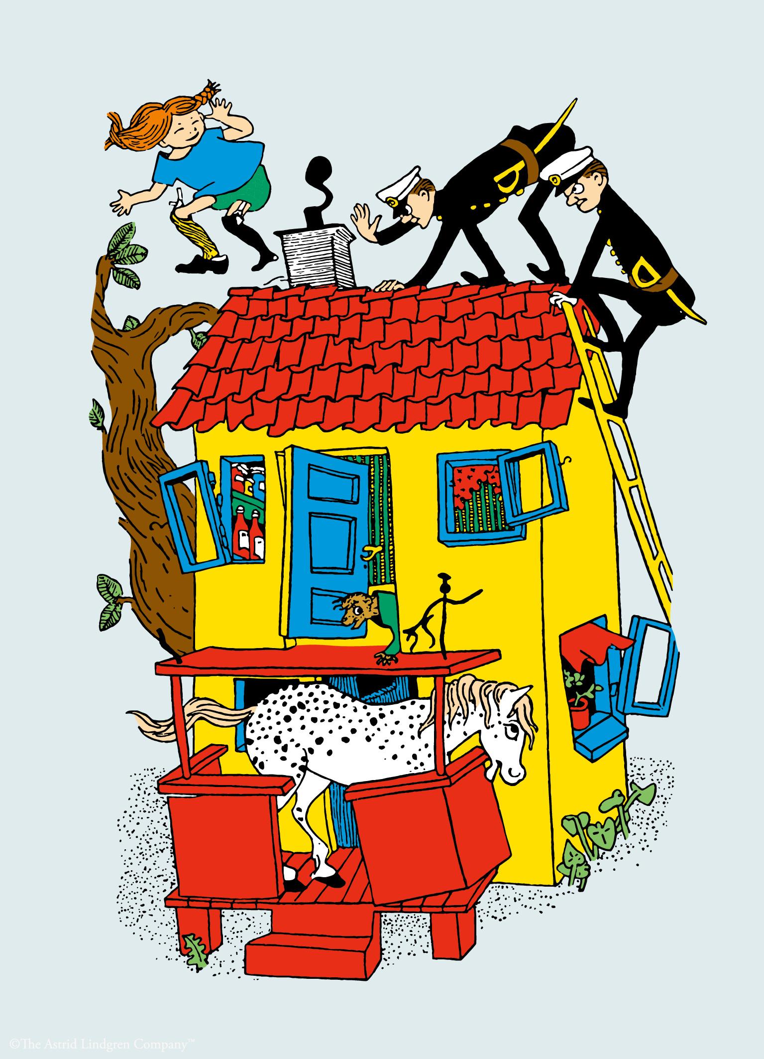 ピッピの長くつ下と警察官の絵本風ポスター | Poster Store JP