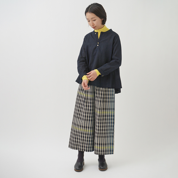 インディゴガーゼボトル襟フレアーシャツ