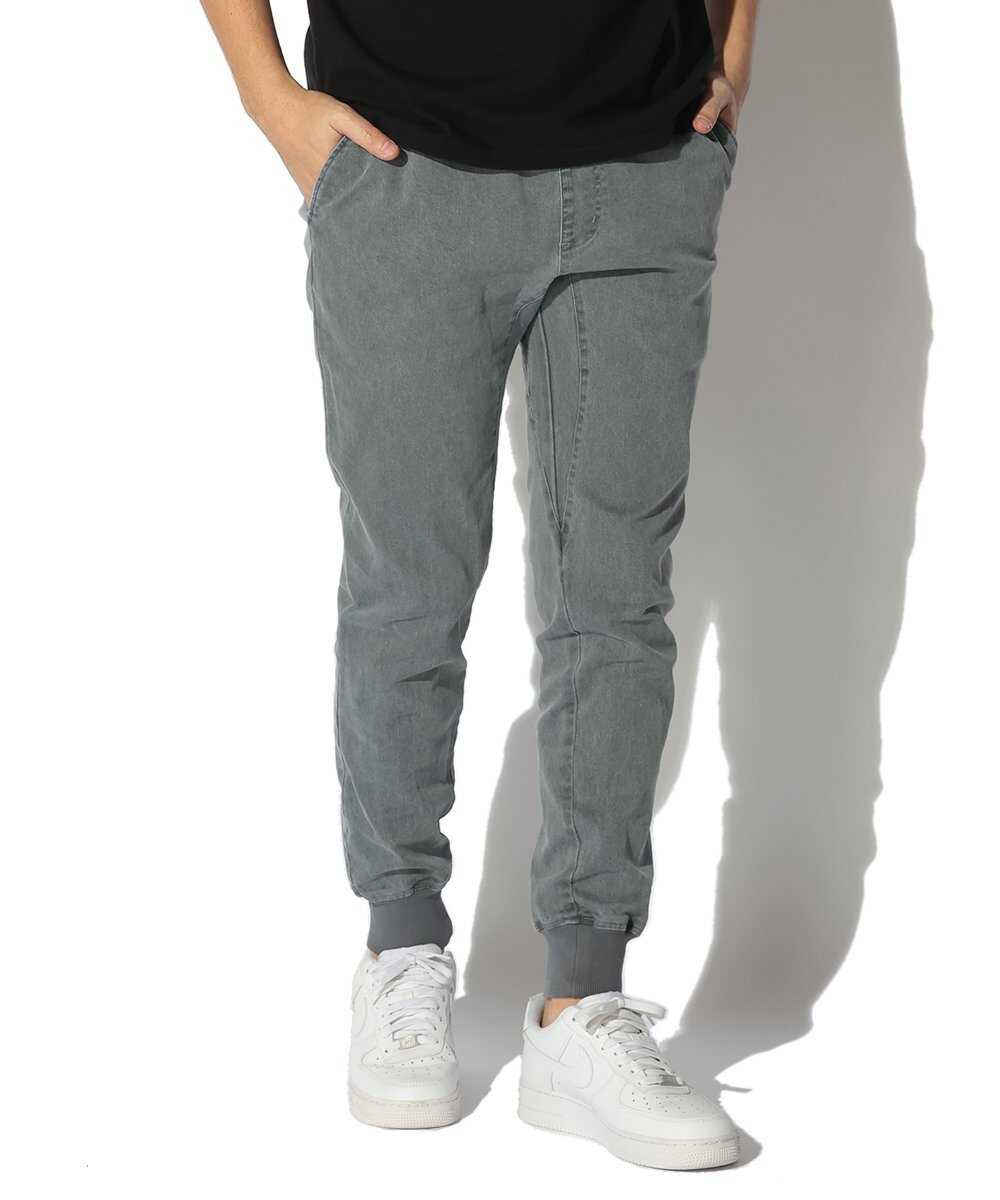 限定 テイパード 裾リブ ストレッチツイル カラーデニム風 イージー