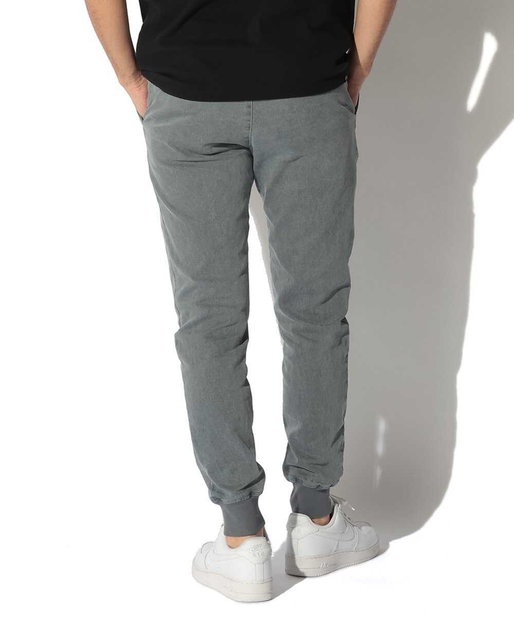 限定 テイパード 裾リブ ストレッチツイル カラーデニム風 イージー